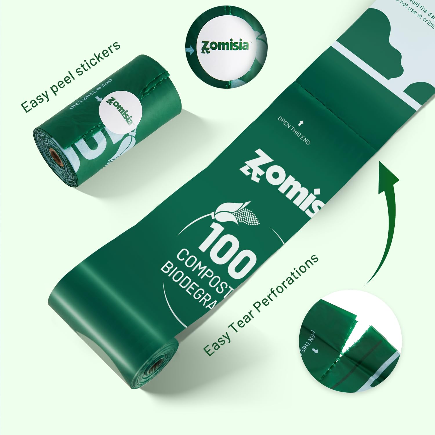 BPI ASTM D6400 certified compostable bags by ZOMISIA