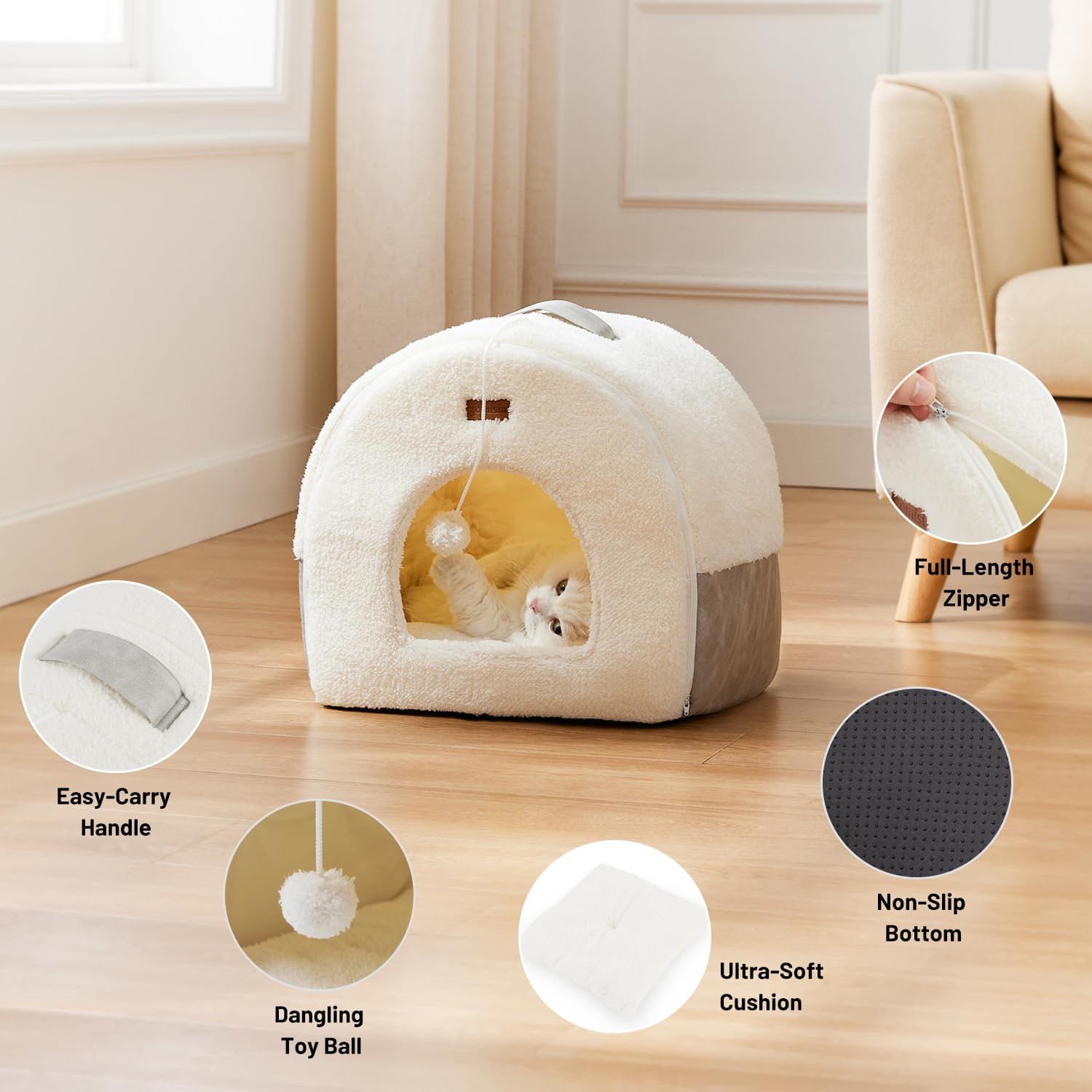 ZOMISIA cat bed cave convertible open-bed mode offers versatile lounging options.