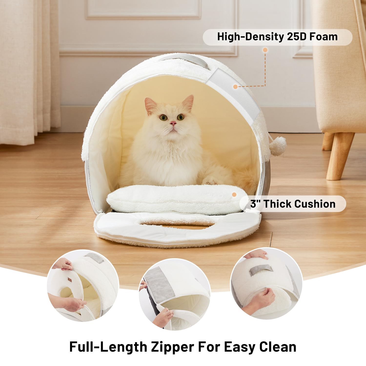 ZOMISIA cat bed cave non-slip bottom keeps bed steady on floors.