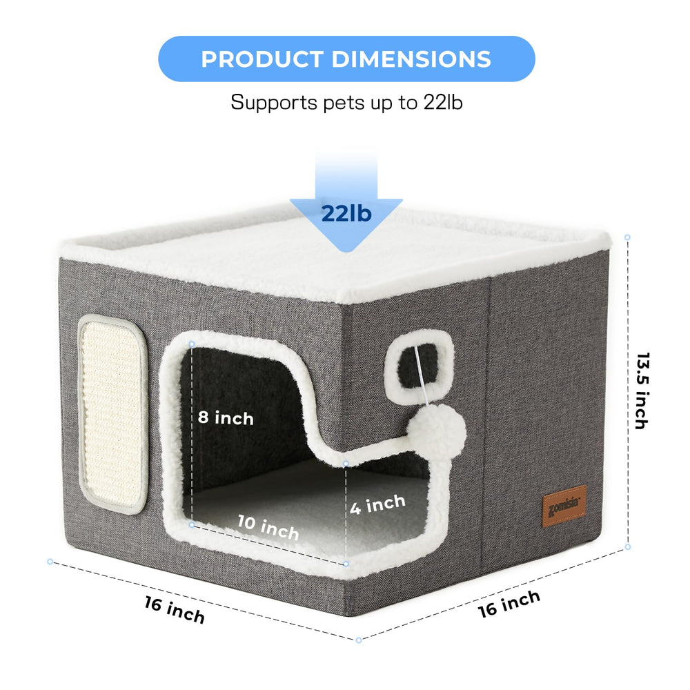 ZOMISIA cat bed dimensions 16.5x16.5x13 fit spacious den.