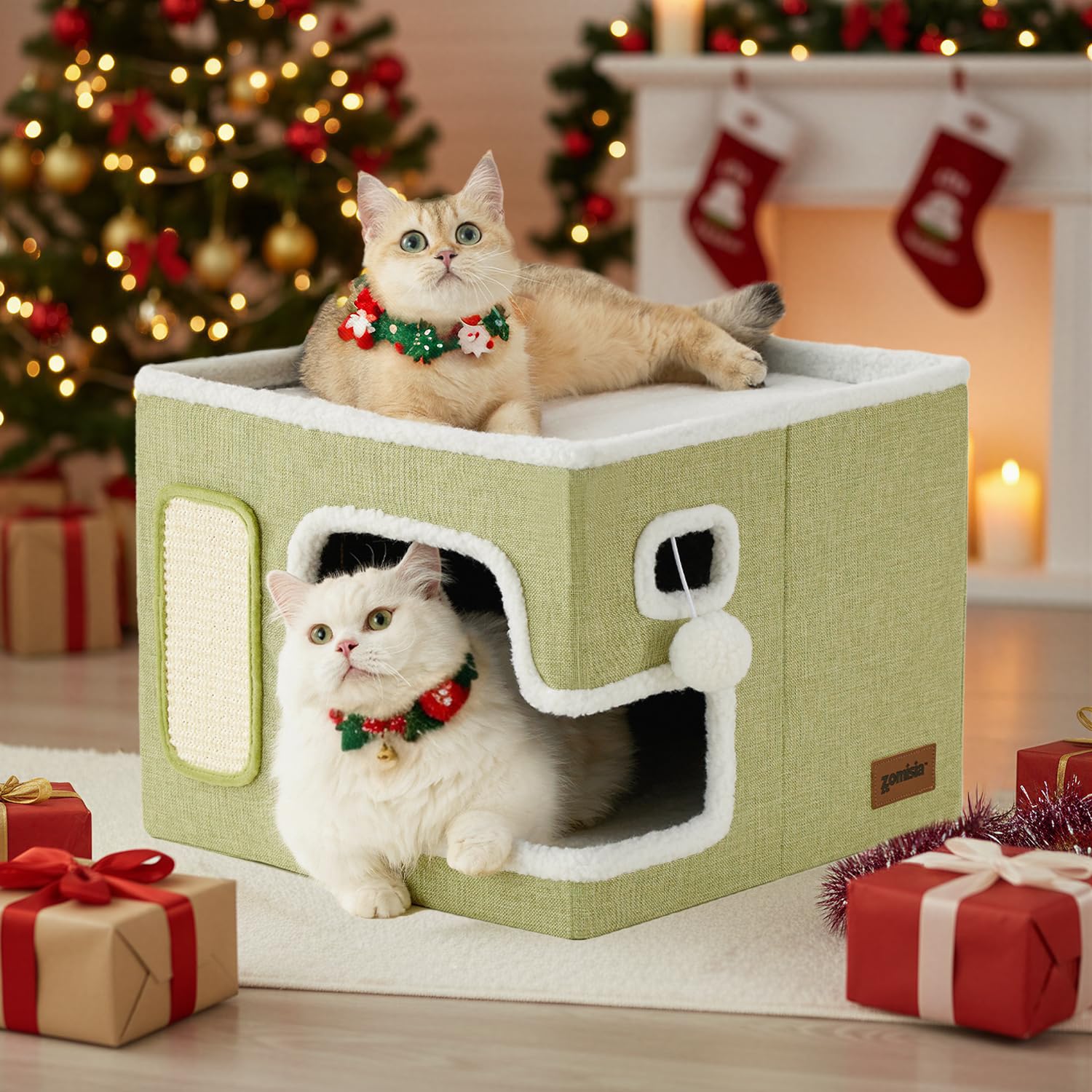 ZOMISIA cat bed green enclosed den offers private cozy space for indoor cats.