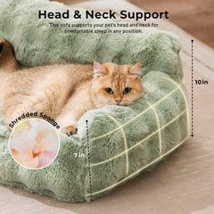 ZOMISIA cat couch bed egg-foam support demonstrates targeted head and neck relief for cats