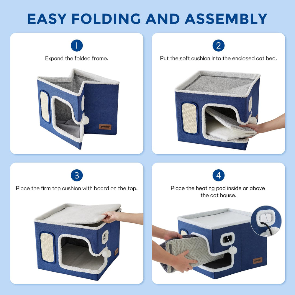 ZOMISIA cat house top platform offers extra space for stretching and lounging.