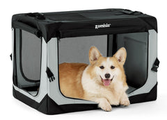 ZOMISIA collapsible dog crate 30inch grey for easy transport and quick setup.