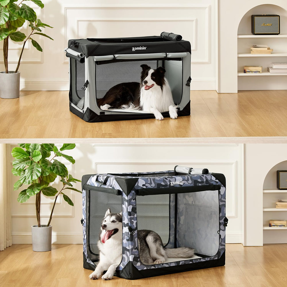 ZOMISIA collapsible dog crate size chart image shows available dimensions.
