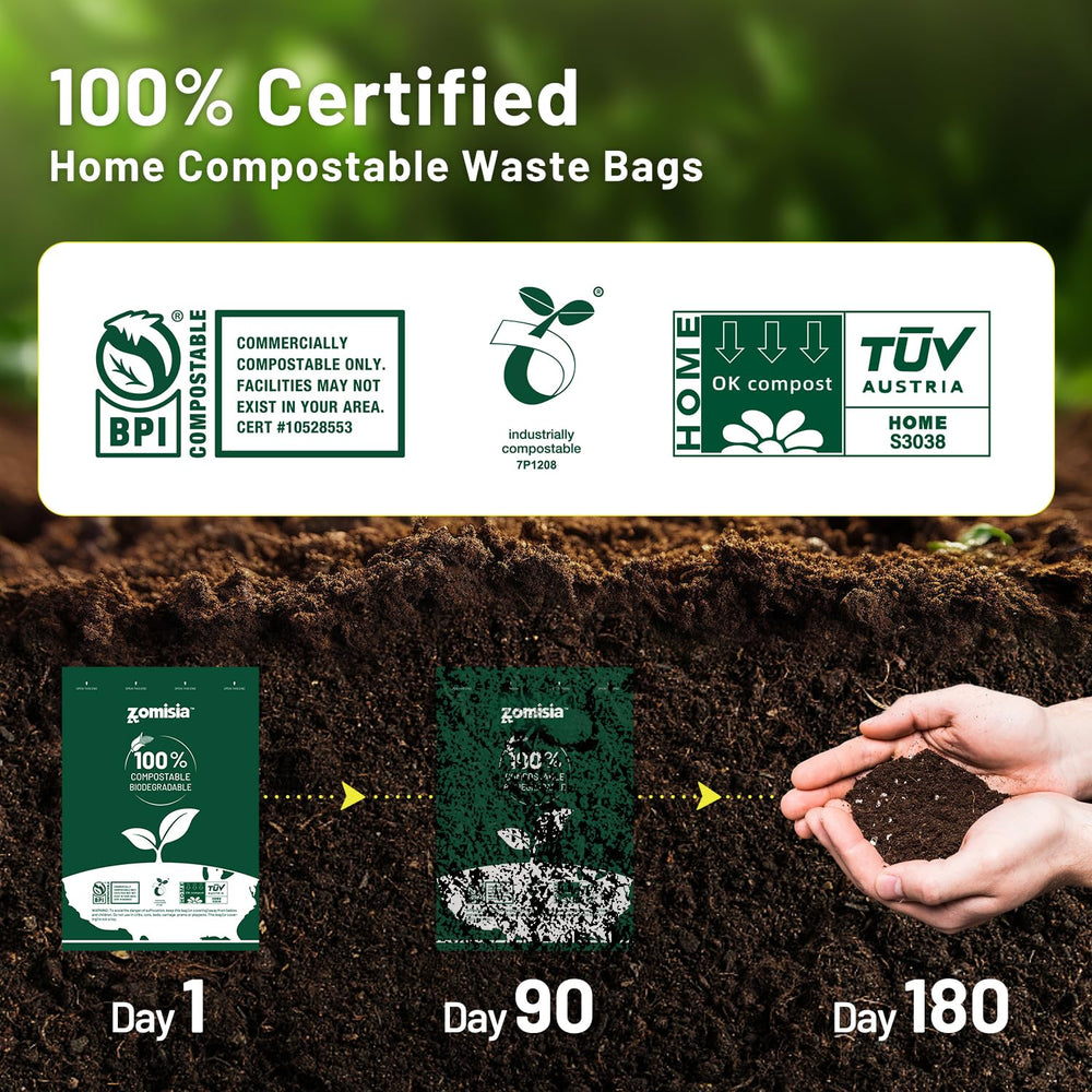 ZOMISIA compostable bags in 270-bag bulk pack