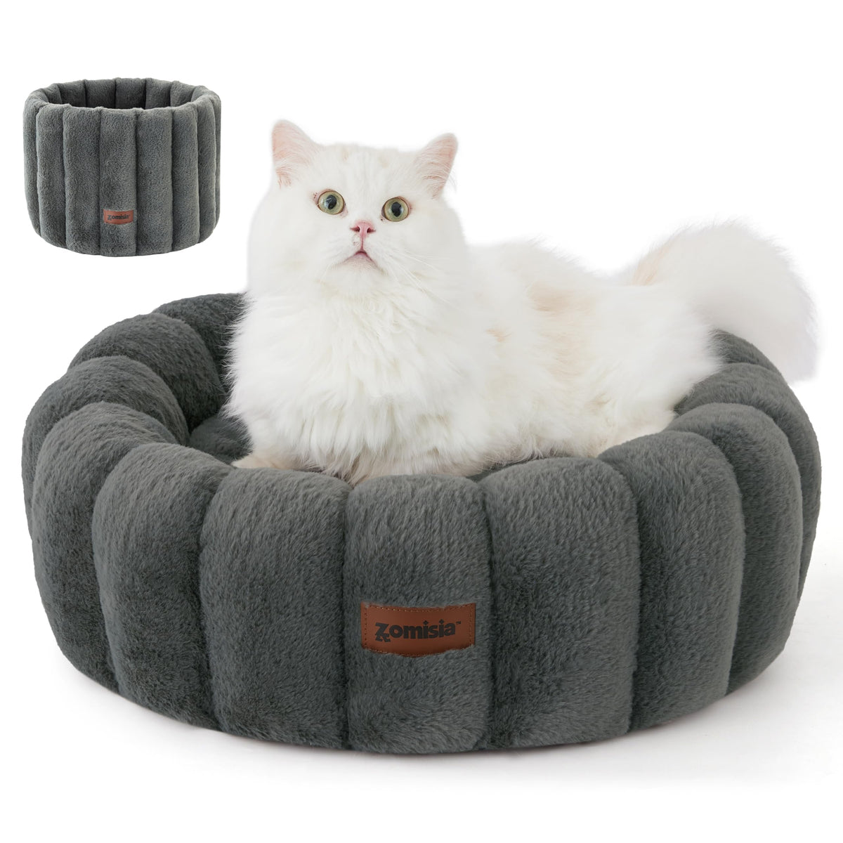 ZOMISIA cute cat bed striped donut grey for cozy lounging