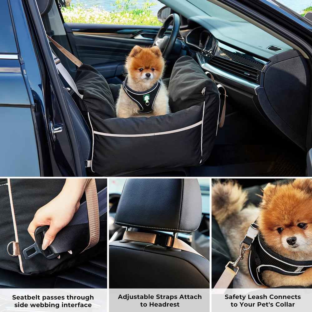 ZOMISIA dog car seat back view emphasizes compact storage and easy placement.