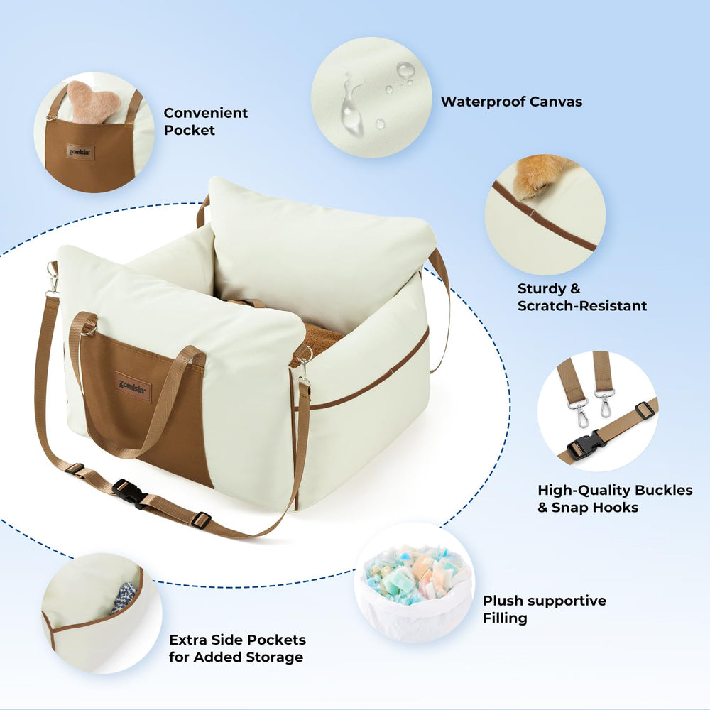 ZOMISIA dog car seat carrying strap enables easy travel and airport pickups.