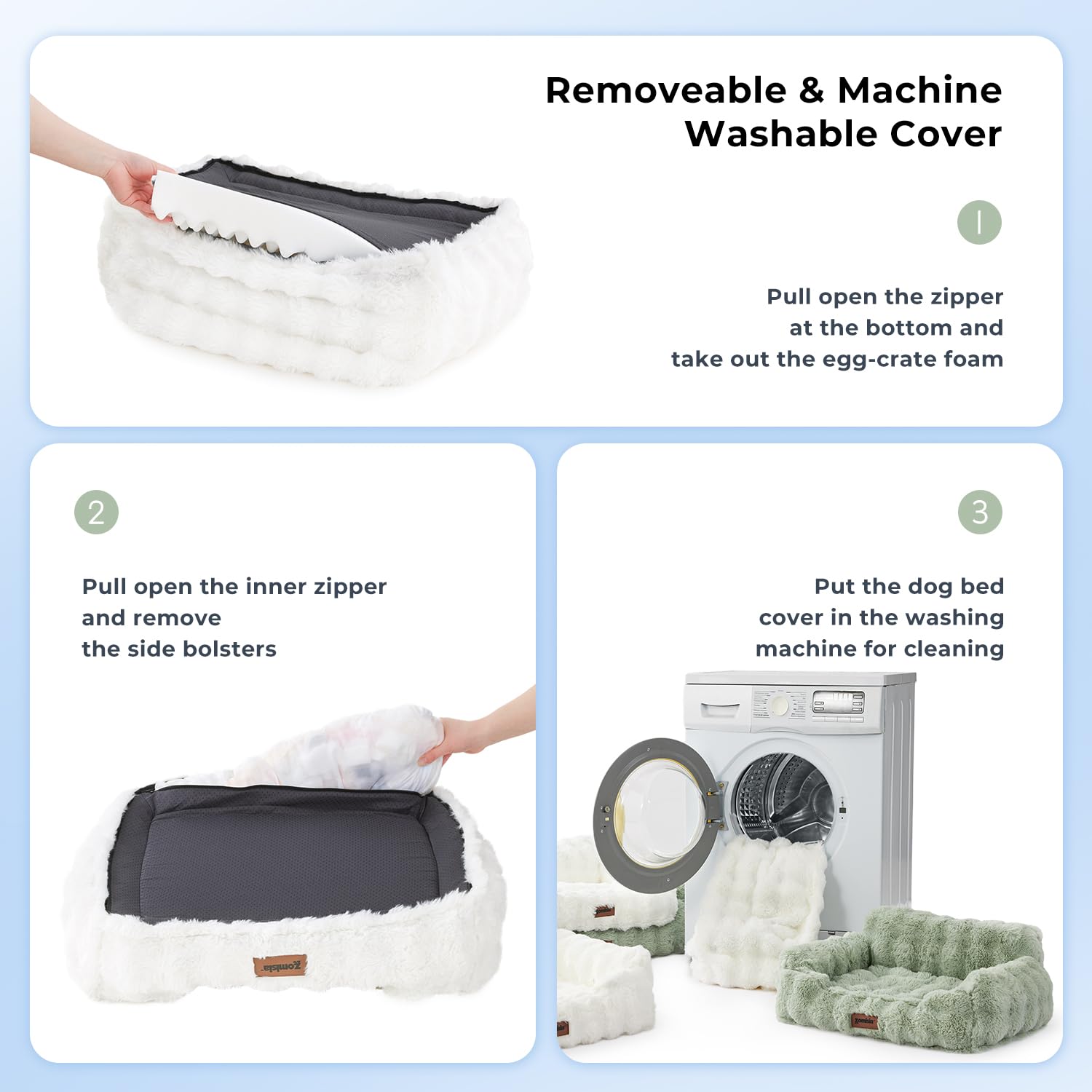 ZOMISIA dog couch bed removable cover enables easy washing and care.