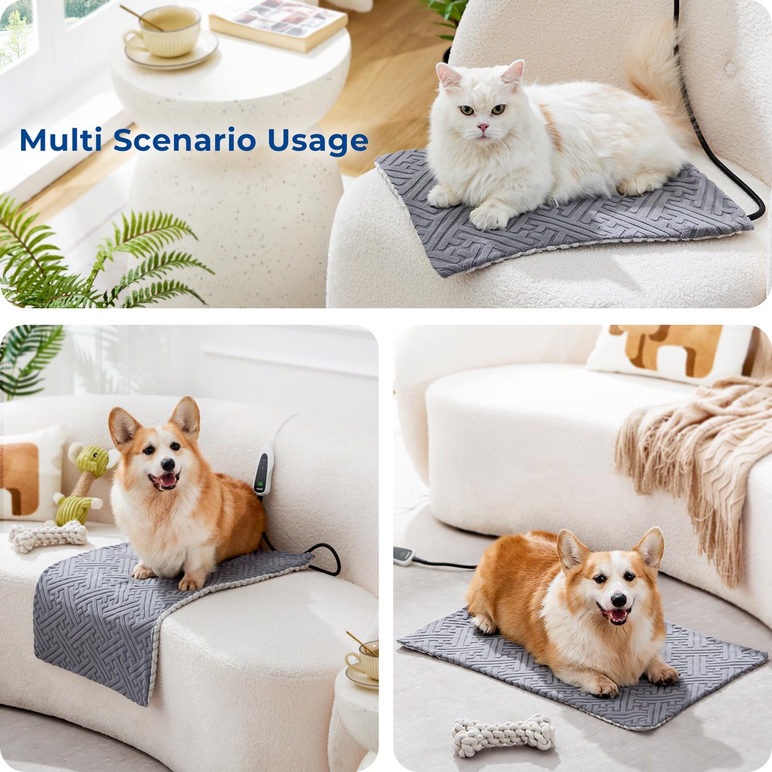 ZOMISIA dog heating pad chew-resistant cord enhances safety during play.