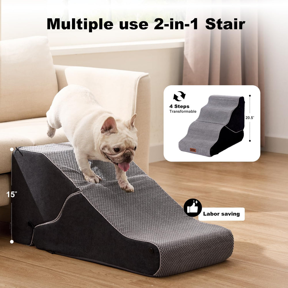 ZOMISIA dog ramp stairs 4 steps convertible demonstrates 2-in-1 versatility