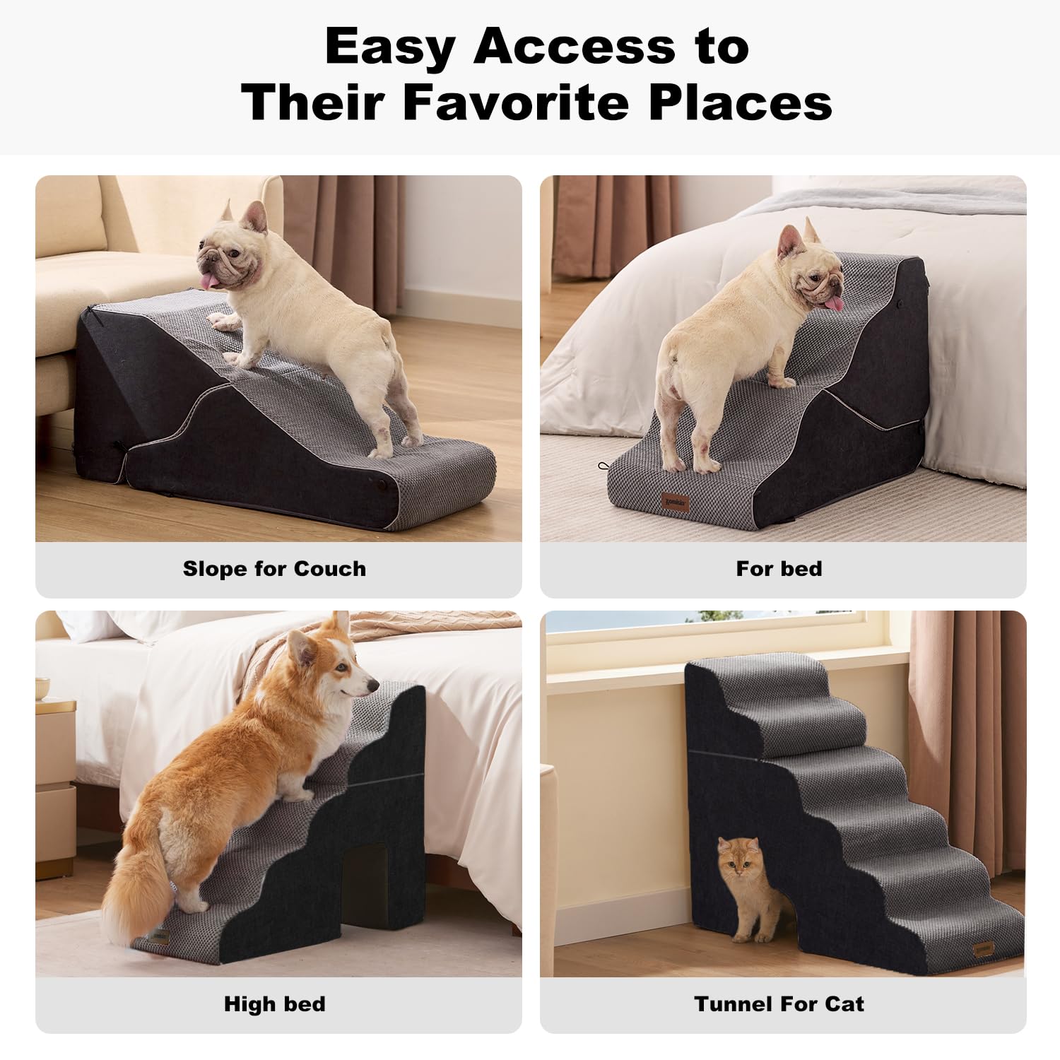 ZOMISIA Dog Ramp Tunnel-play image invites cat interaction