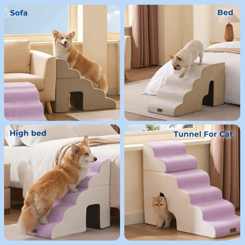 ZOMISIA Dog Stairs 24-inch height helps reach high beds and couches.