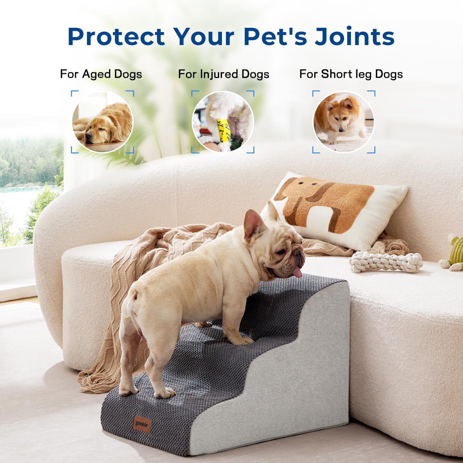 ZOMISIA dog stairs 3-step model ready for low sofa access