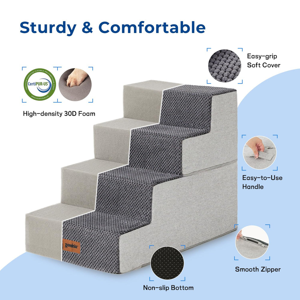 ZOMISIA dog stairs 4-steps non-slip bottom ensures stable footing.