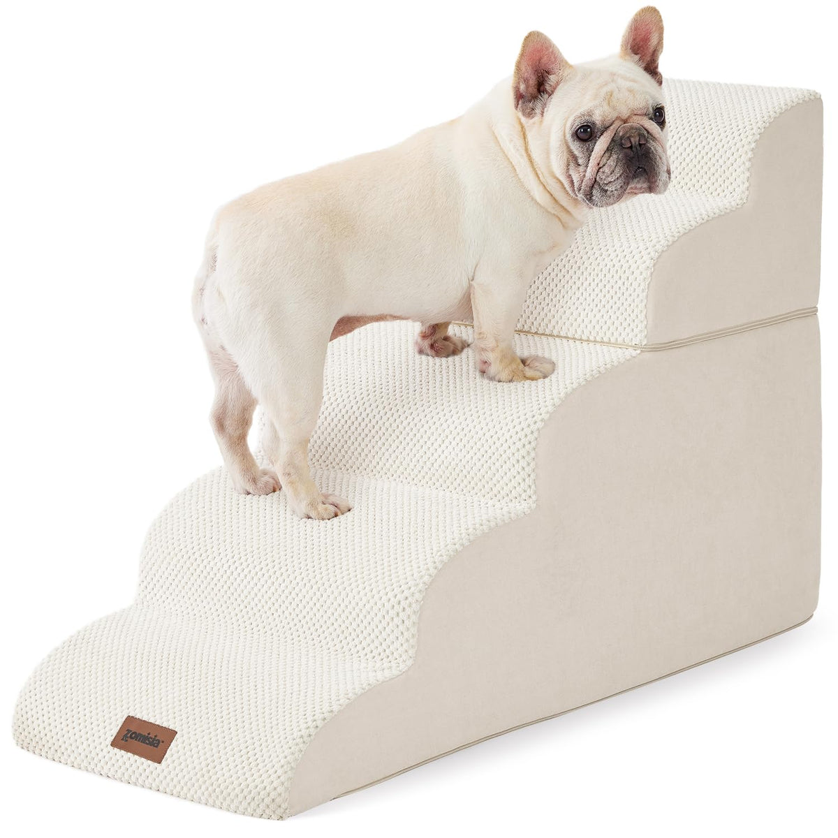 ZOMISIA dog stairs 5-steps beige side view for easy bed access