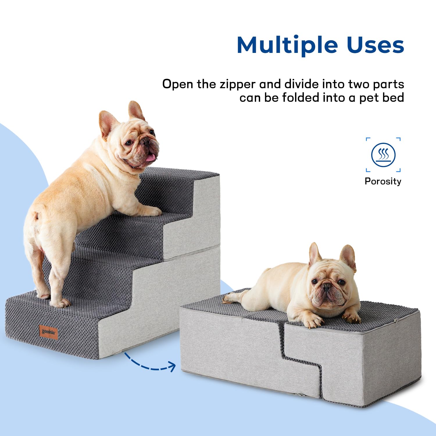 ZOMISIA dog stairs 4-step grey assembled in a living room for daily use