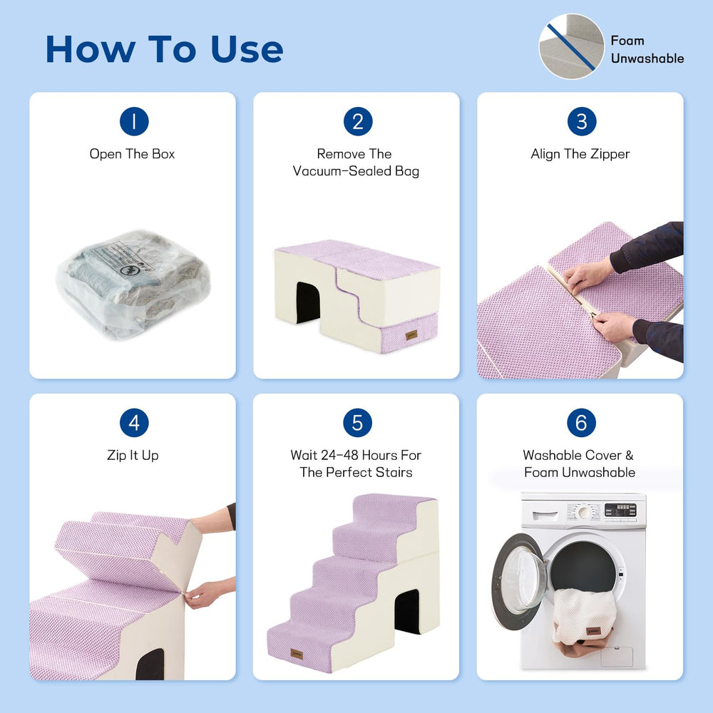 ZOMISIA Dog Stairs machine-washable cover simplifies cleaning for busy homes.