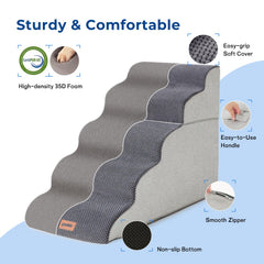 ZOMISIA Dog Stairs foam 35d high-density emphasizes supportive, durable structure.