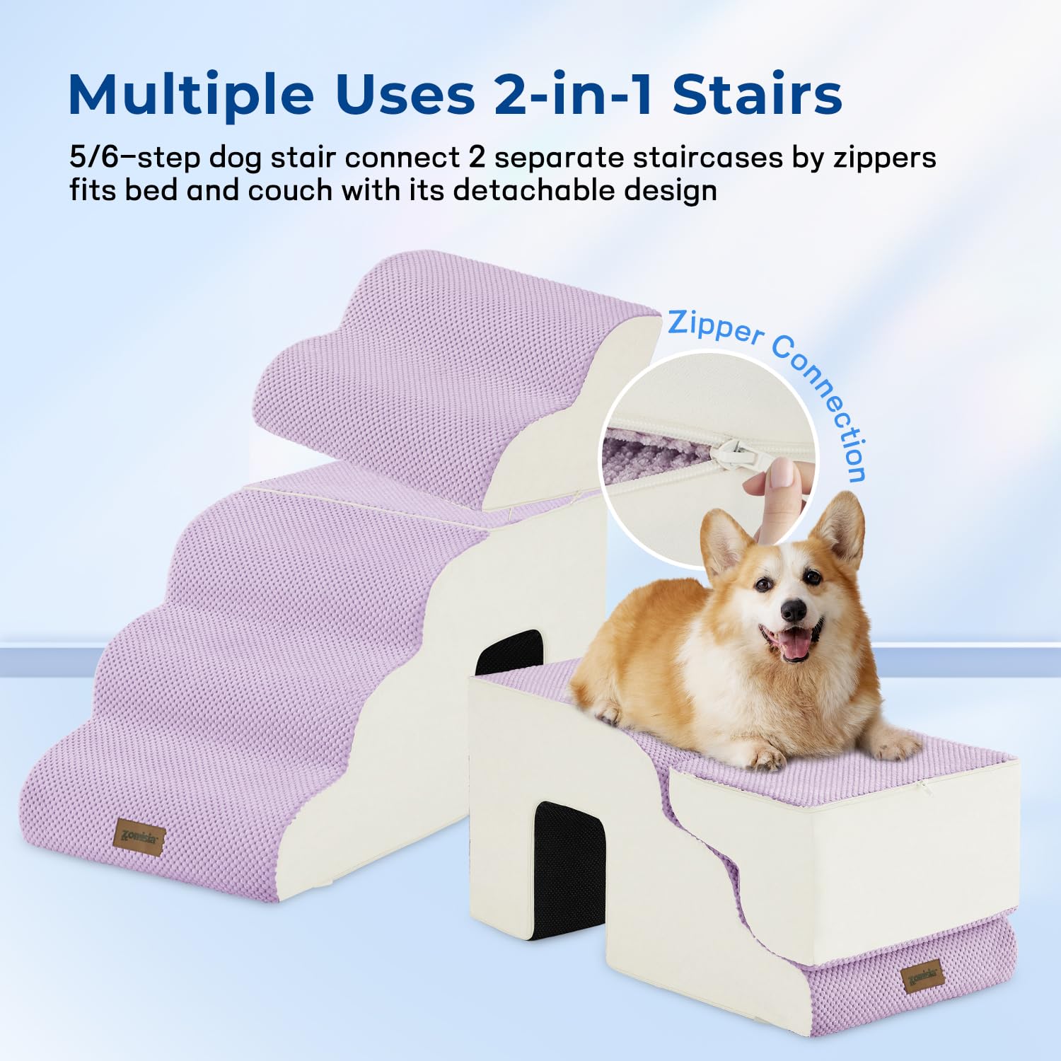 ZOMISIA Dog Stairs high-density foam provides durable, safe pet support.