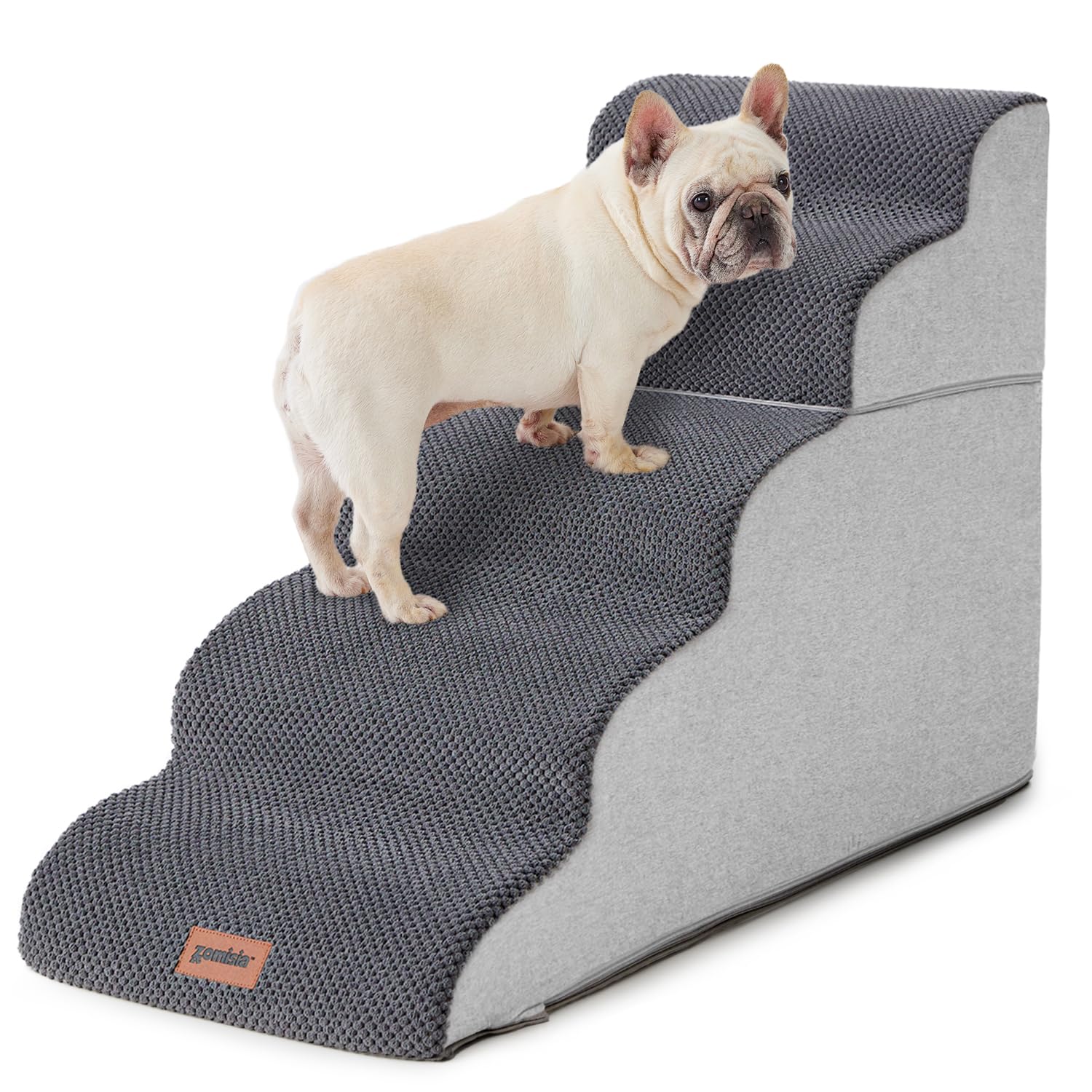 ZOMISIA Dog Stairs Grey 5-step assembled provides stable reach to high beds.