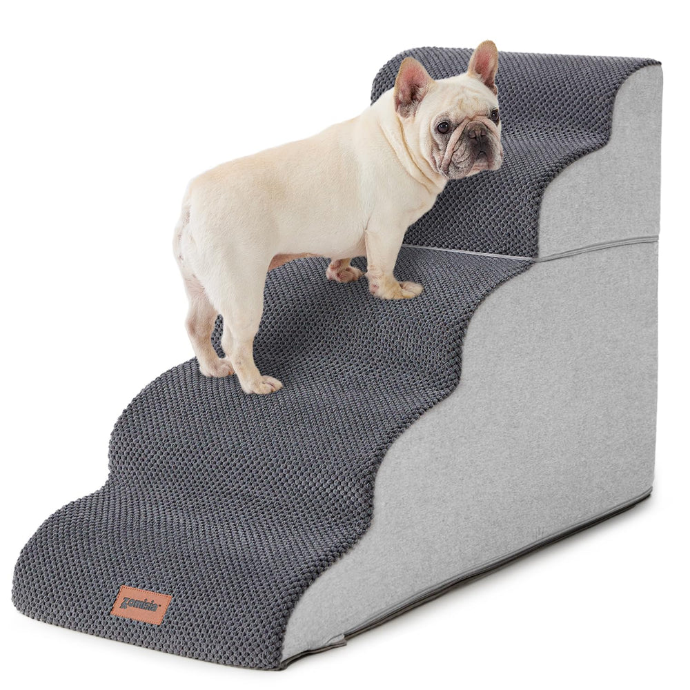 ZOMISIA Dog Stairs Grey 5-step assembled provides stable reach to high beds.