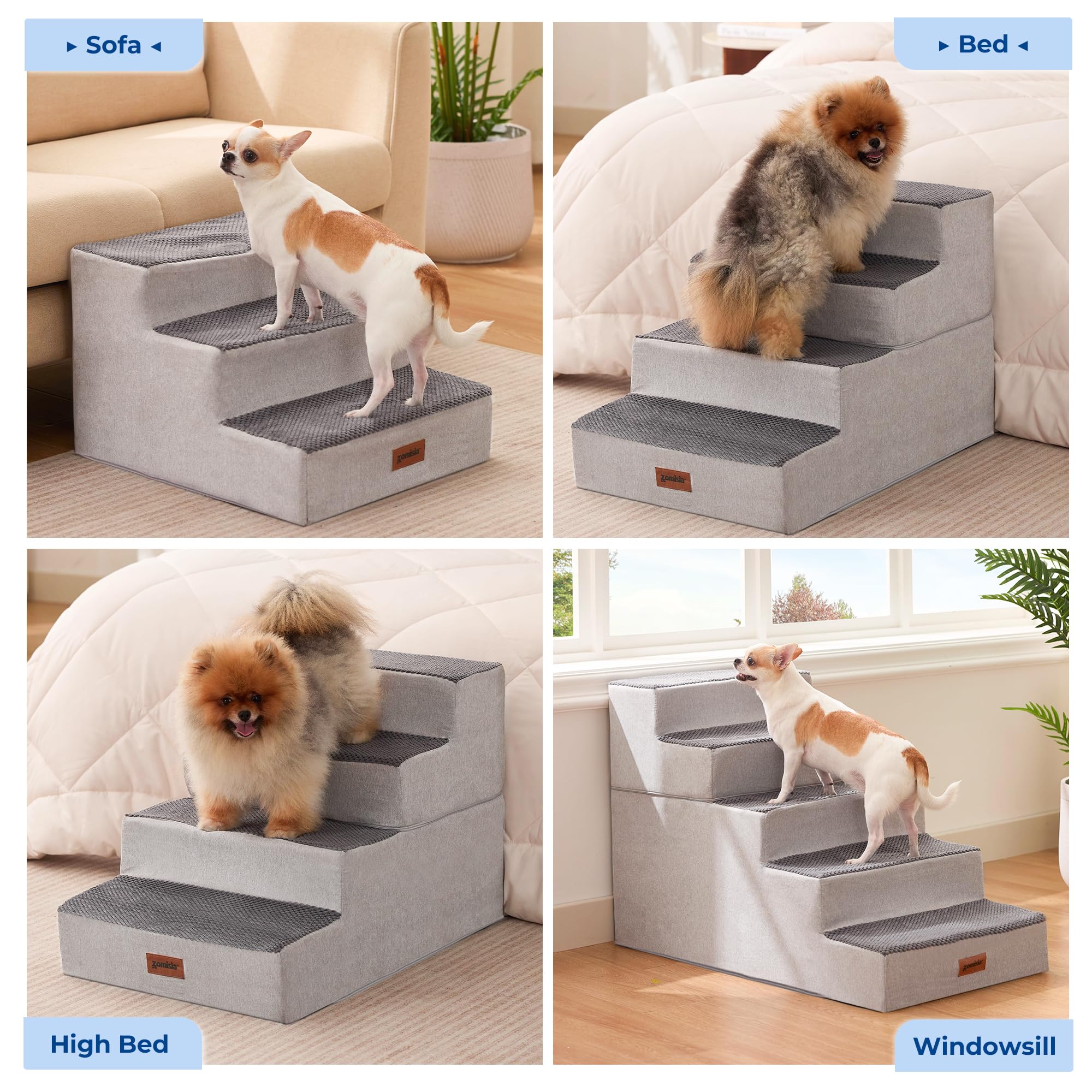 ZOMISIA dog stairs plush cover closeup showing soft fabric traction