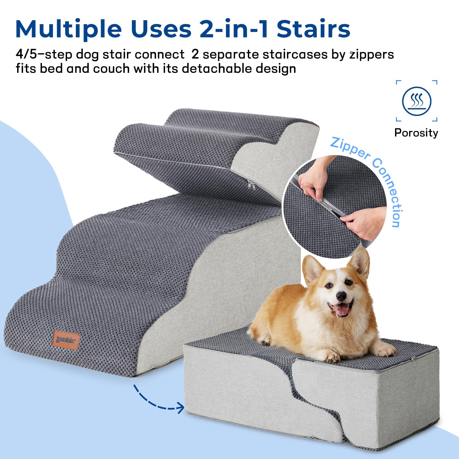 ZOMISIA dog stairs plush fabric cover adds grip and comfort