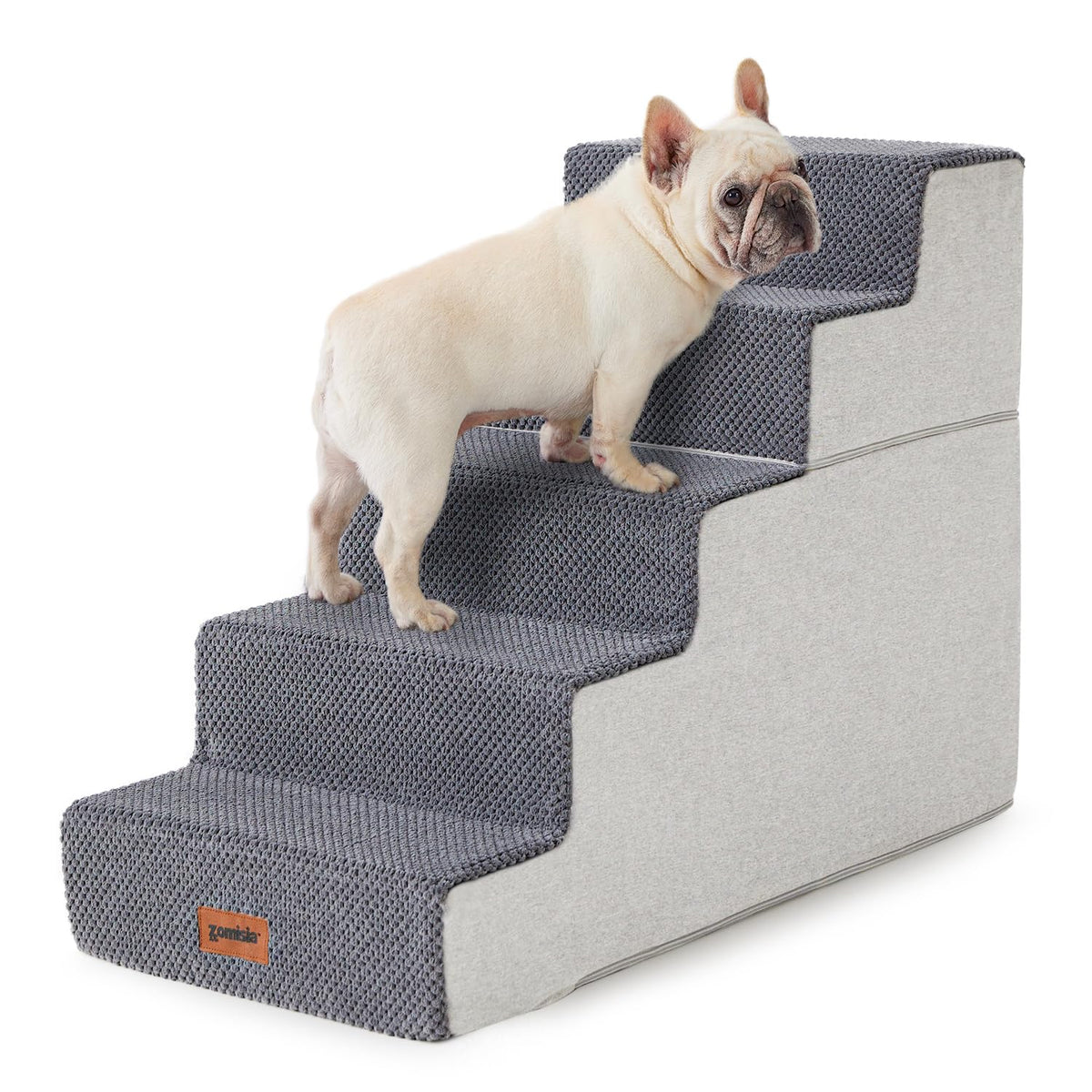 ZOMISIA dog steps front view five-step gray for easier bed access