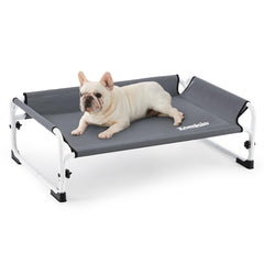 ZOMISIA elevated dog cot bed headrest close-up shows neck support for restful naps.
