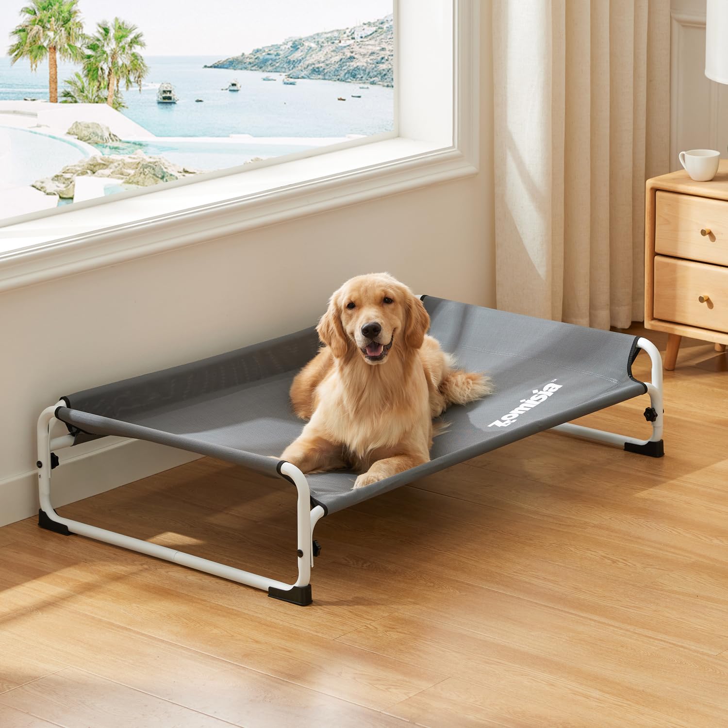 ZOMISIA elevated dog cot bed water-resistant mesh resists odors and dirt.