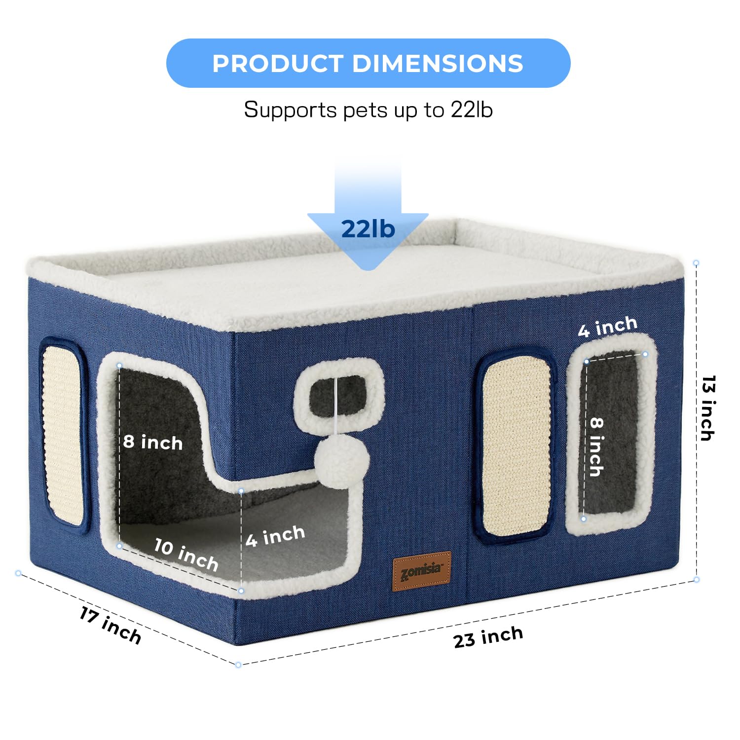 ZOMISIA Extra-Wide Cat House folded design enables easy storage and quick setup.