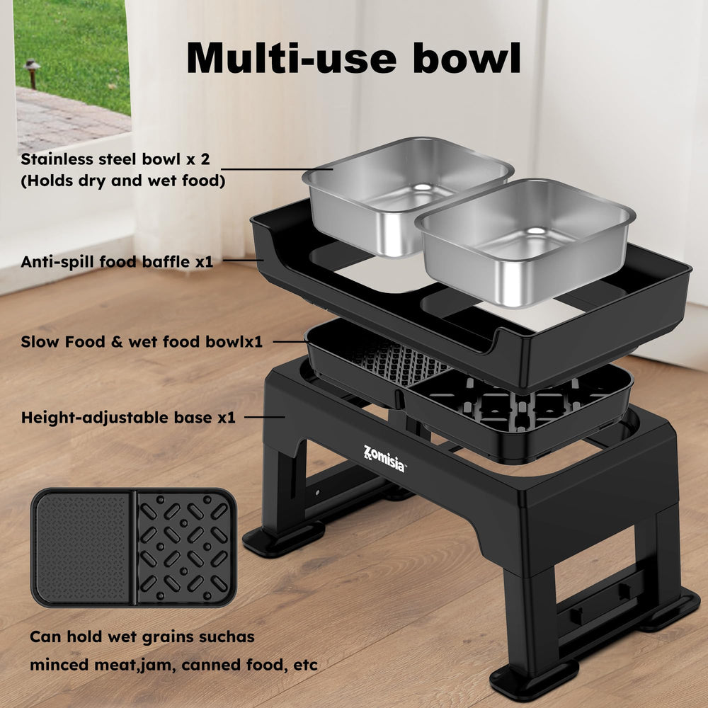 ZOMISIA feeding station setup with bowls and accessories for organized meals