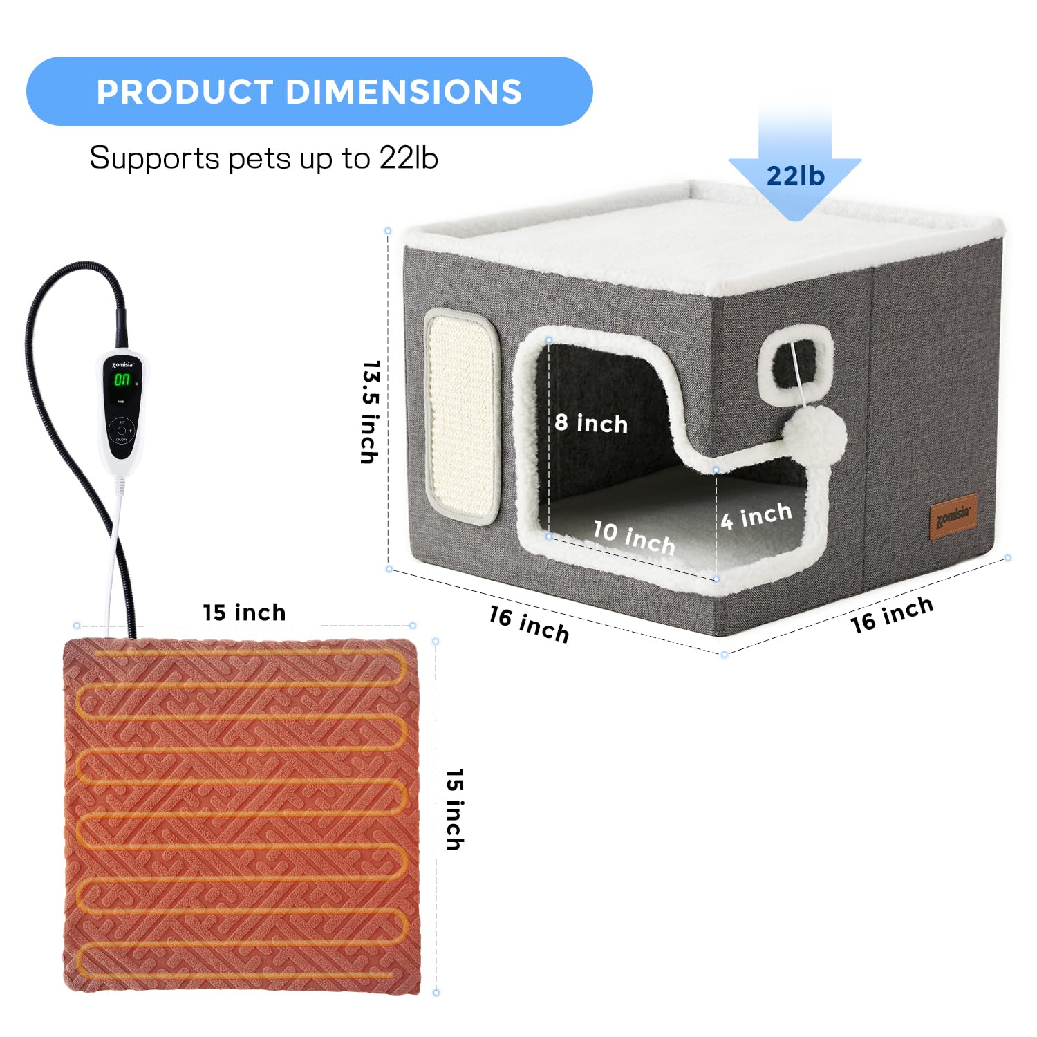 ZOMISIA fluffy ball hanging provides playful distraction beside warmth.