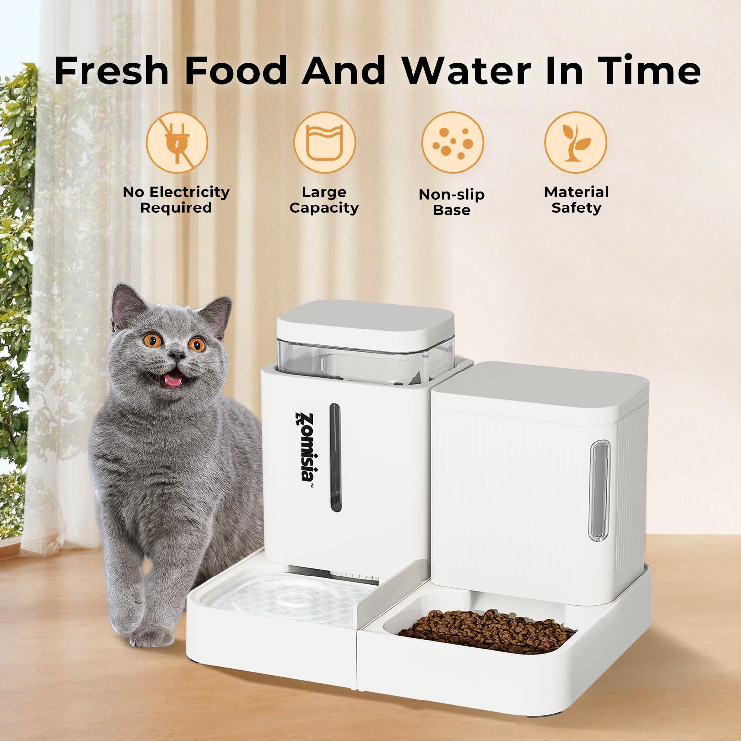 ZOMISIA gravity cat feeder uses non-toxic materials safe for pets.