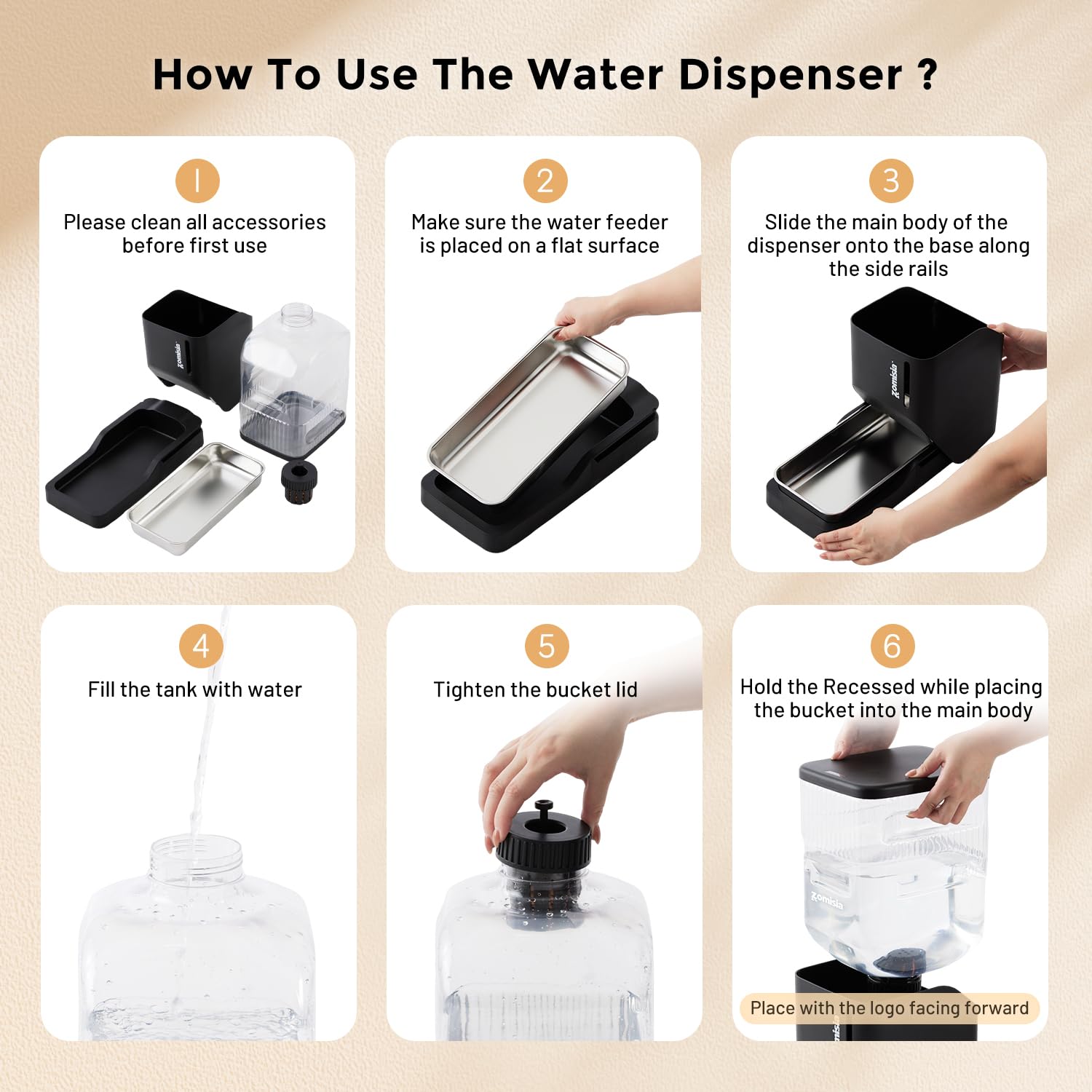 ZOMISIA gravity cat water dispenser non-slip base ensures stability.
