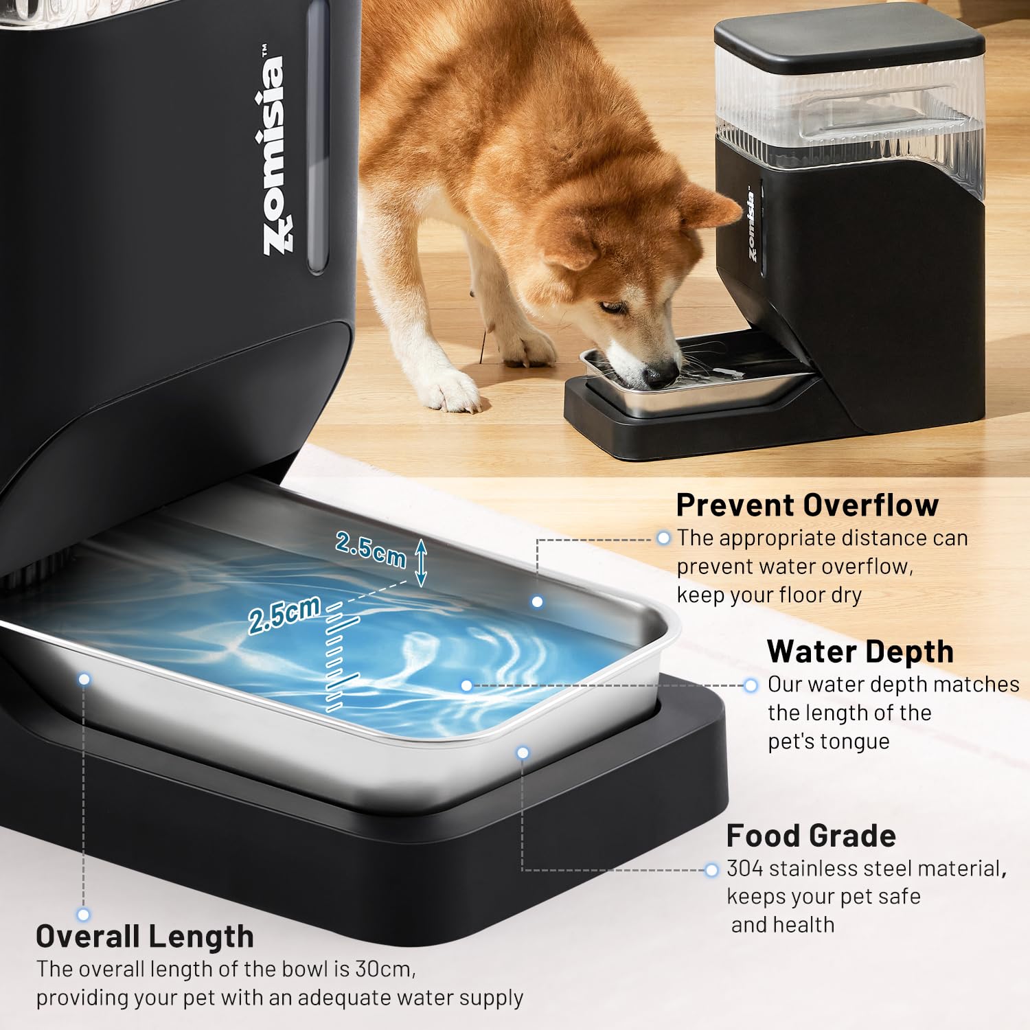 ZOMISIA gravity cat water dispenser ready for outdoor use with non-slip base.