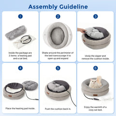 ZOMISIA heated cat bed timer dial enables tailored warmth for naps.