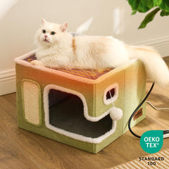 ZOMISIA heated cat house den inside highlights a spacious, comfortable hideaway.