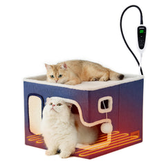 ZOMISIA heated cat house top view in navy provides cozy warmth for winter indoor cats.