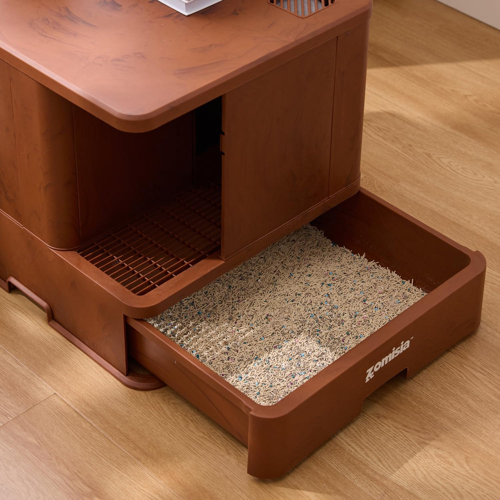 ZOMISIA hidden litter box enclosure provides privacy and tidy appearance.