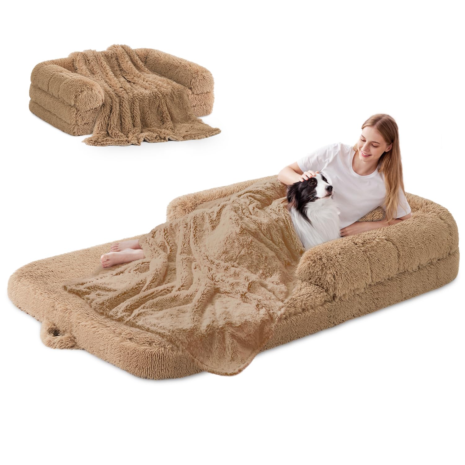 ZOMISIA human-dog-bed folded-design demonstrates easy portability and compact storage