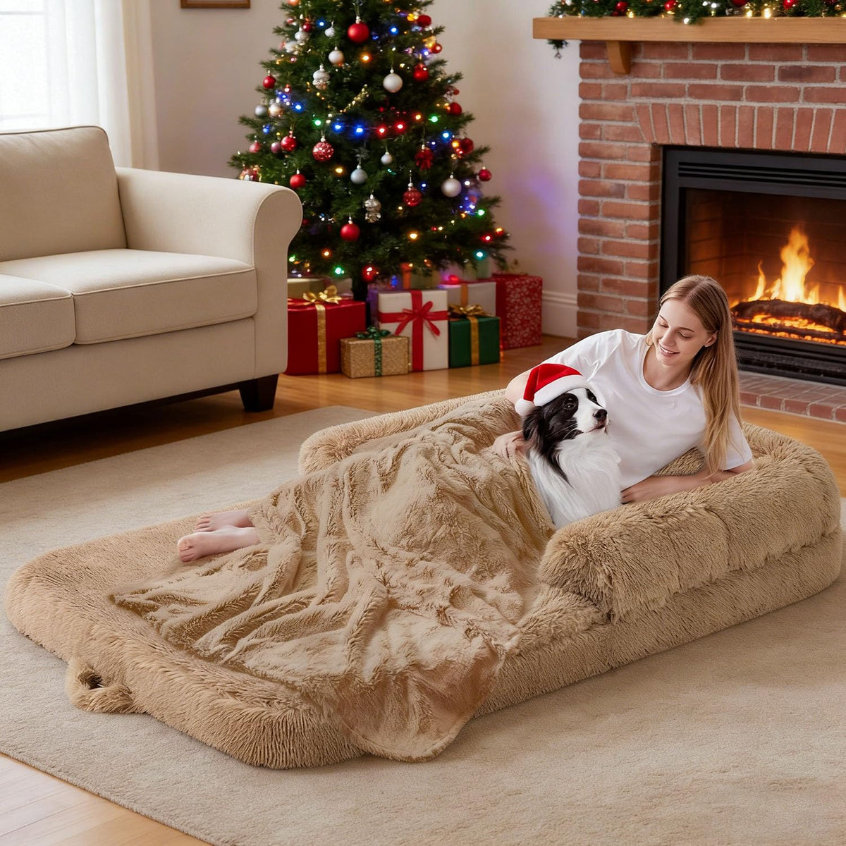 ZOMISIA human-dog-bed setup shows a spacious shared lounging space for you and your dog to relax