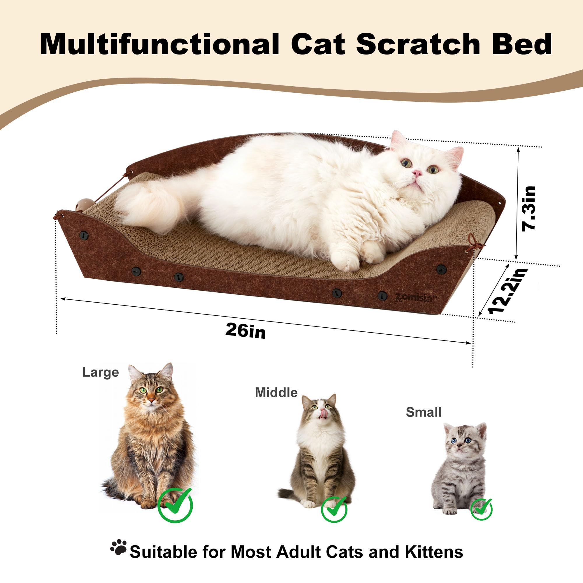 ZOMISIA orthopedic-armrests cat scratcher highlights curved armrests as comfy head and neck support