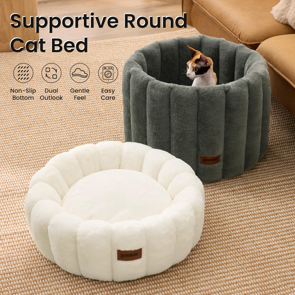 ZOMISIA beige donut bed provides secure nesting and comforting vibes.
