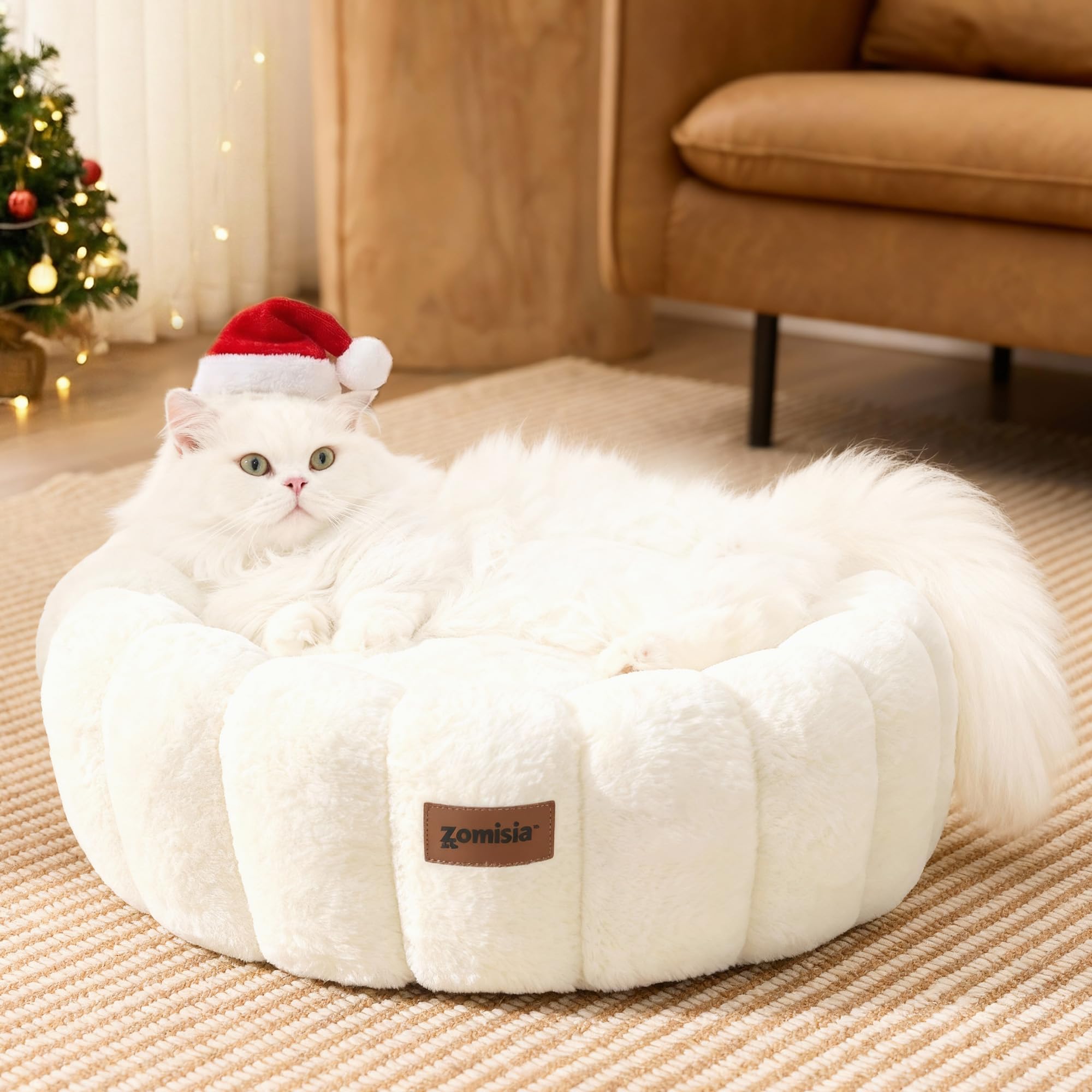 ZOMISIA plush donut bed round top view for cozy kitten lounging.