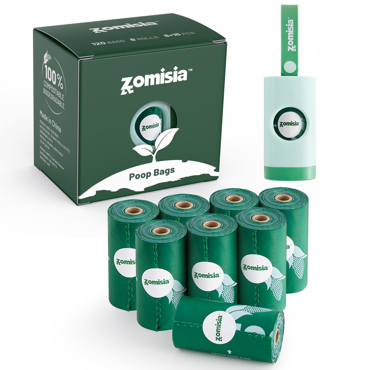 ZOMISIA poop bags with clip-on dispenser for easy leash access on walks