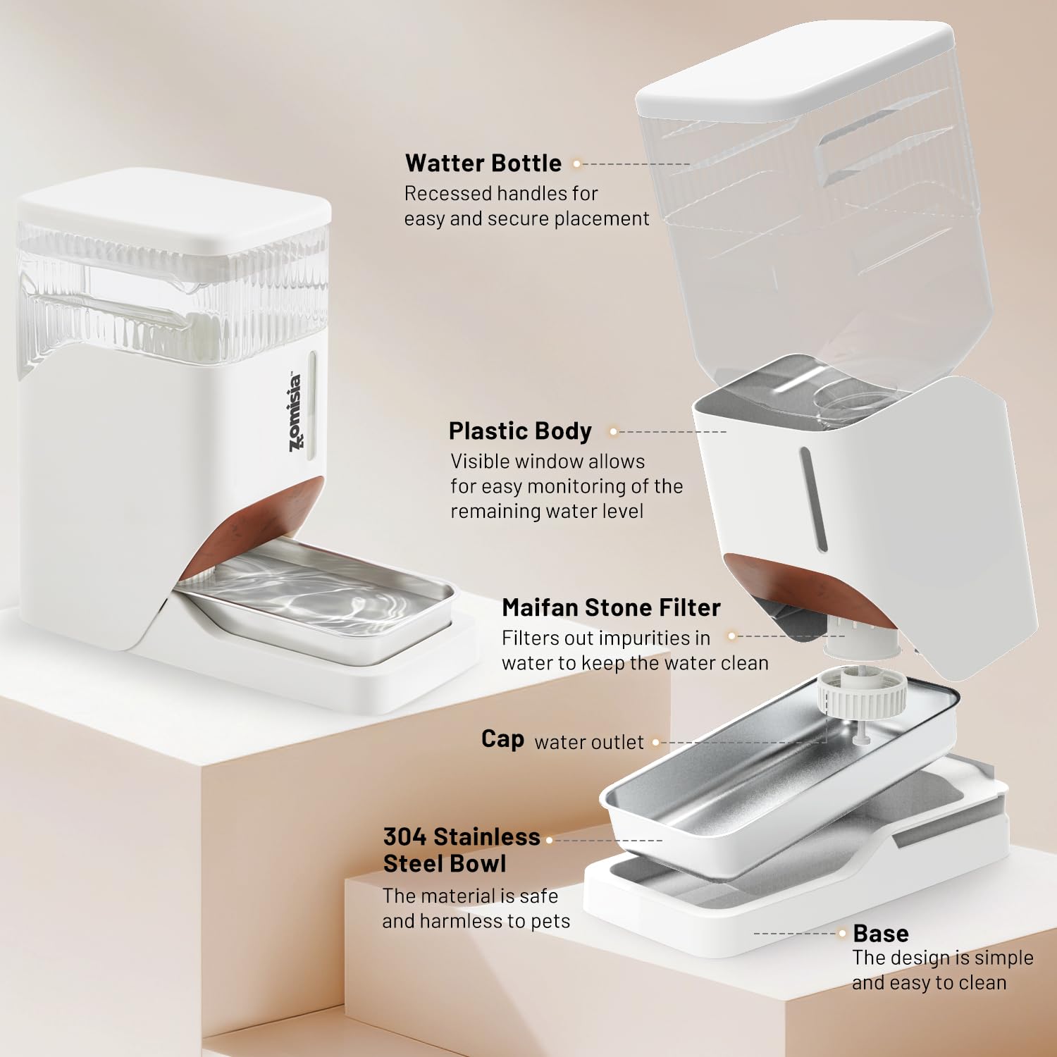 ZOMISIA recessed-handles enable easy, spill-free placement.