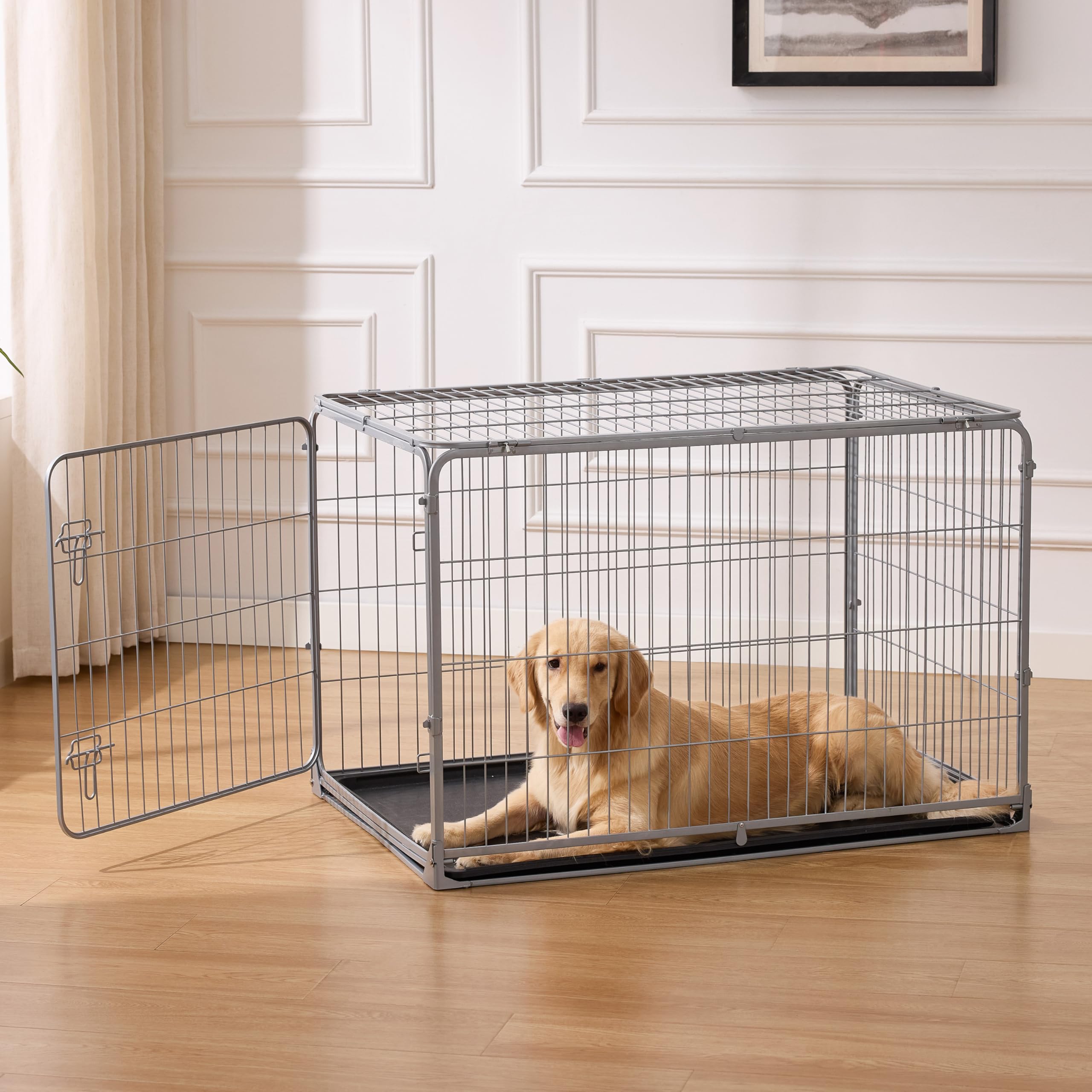 ZOMISIA removable tray dog crate keeps messes contained and cleaning quick.